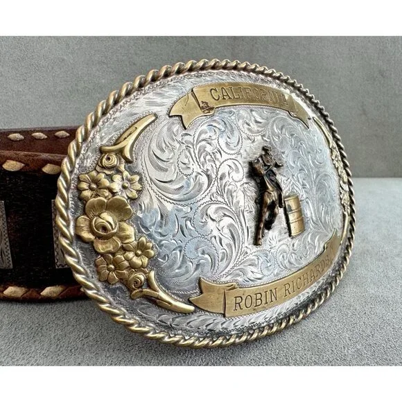HUGE Vtg DIABLO Western STERLING Silver TROPHY Belt BUCKLE 3.5x5.5 RODEO Cowboy